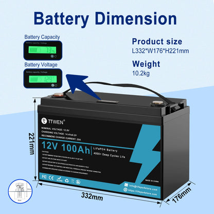 LiFePO4 Accu – Lithium Batterij – Camperaccu – Bootaccu – Off-Grid Accu – 12,8V 100Ah – 4000 Cycli