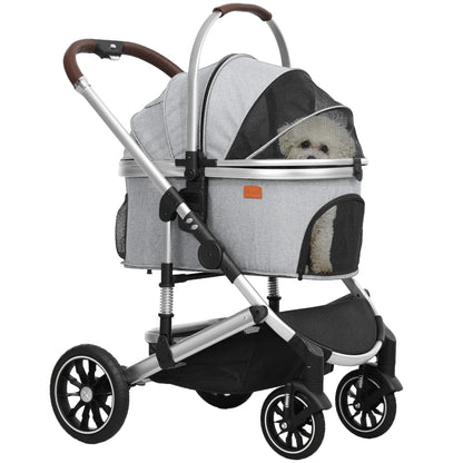 Hondenwagen – Draagtas – Autostoel – Hondenbuggy – Lichtgewicht Aluminium Frame – Inklapbaar Design - Lichtgrijs