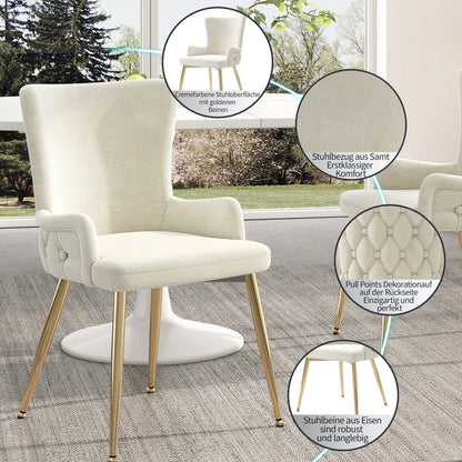 Velvet Eetkamerstoelen – Fluwelen Stoelen – Design Stoelen – Metalen Poten – Set Van 4 – Comfortabel – Draagbaar Tot 150 Kg - Buff