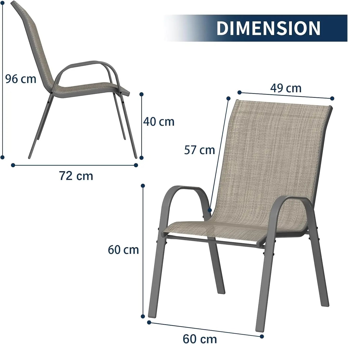 Tuinstoelen – Buitenstoelen – Stapelbare Stoelen – Tuinmeubilair – Stalen Frame – Ademend Teslin Doek