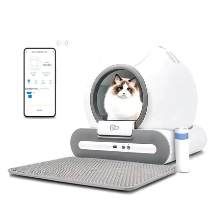 Automatische Kattenbak - Kattenbakvulling - Kattentoilet - met Mat - Zelfreinigende Functie - App Controle - Ionische Geurverwijderende Sterilisatie - 48 x 50 cm - Wit