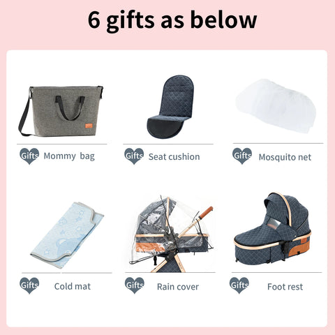 Kinderwagen - Buggy - Inklapbare Buggy - Opvouwbare Buggy - Inklapbare Buggy New Born - 3 in 1 -BabyWalker- High Landscape - ZwartGoud