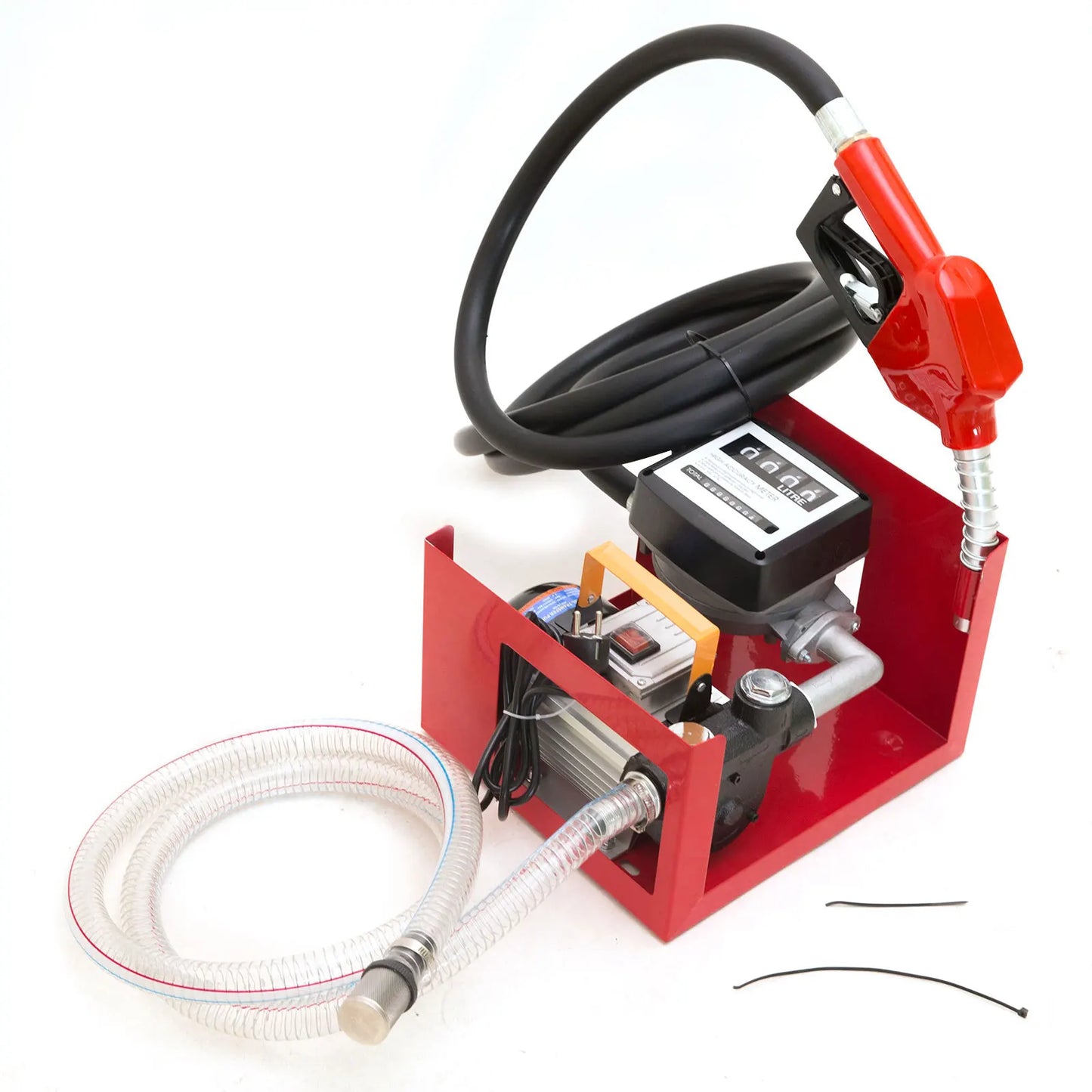 Dieselpomp - Brandstofpomp - Oliepomp - Vloeistofpomp - Automatische - Diesel Transferpomp - 220V - Zelfaanzuigende Oliepomp met Nozzle & Slang – 60L/min – Rood - QUORE