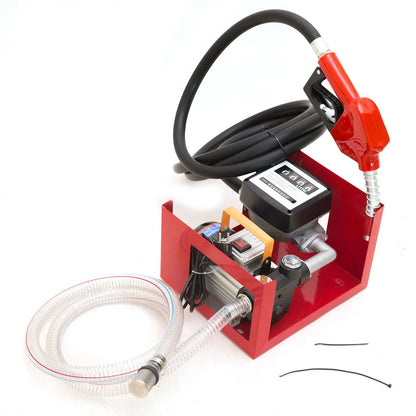 Dieselpomp - Brandstofpomp - Oliepomp - Vloeistofpomp - Automatische - Diesel Transferpomp - 220V - Zelfaanzuigende Oliepomp met Nozzle & Slang – 60L/min – Rood - QUORE