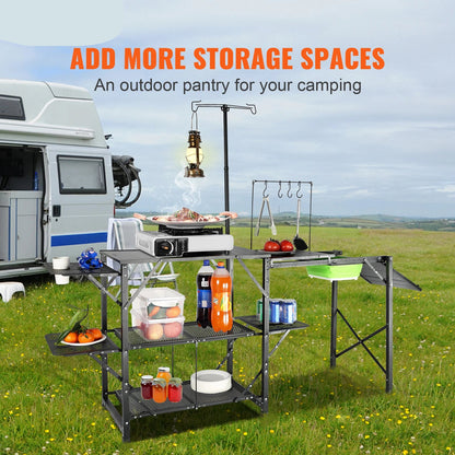 Camping Keukentafel - met Wasbak - Campingtafel - Buitenkeuken - Outdoor Kookstation - Vouwbare - Draagbaar - voor Camping - BBQ - Picknick - Strand - 21.4 Lbs