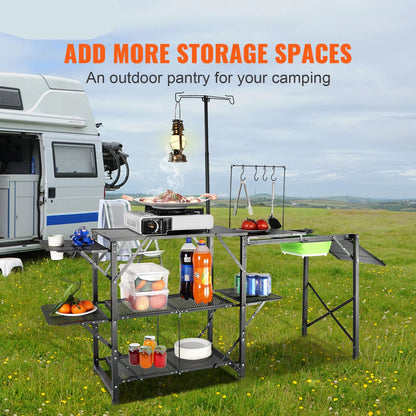 Camping Keukentafel - met Wasbak - Campingtafel - Buitenkeuken - Outdoor Kookstation - Vouwbare - Draagbaar - voor Camping - BBQ - Picknick - Strand - 27.8 lbs