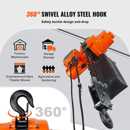 SucceBuy 2200 lbs Electric Chain Hoist 6.9 ft/min Single Phase Overhead Crane with Chain 328 ft Wireless & 15ft Wired for Garage