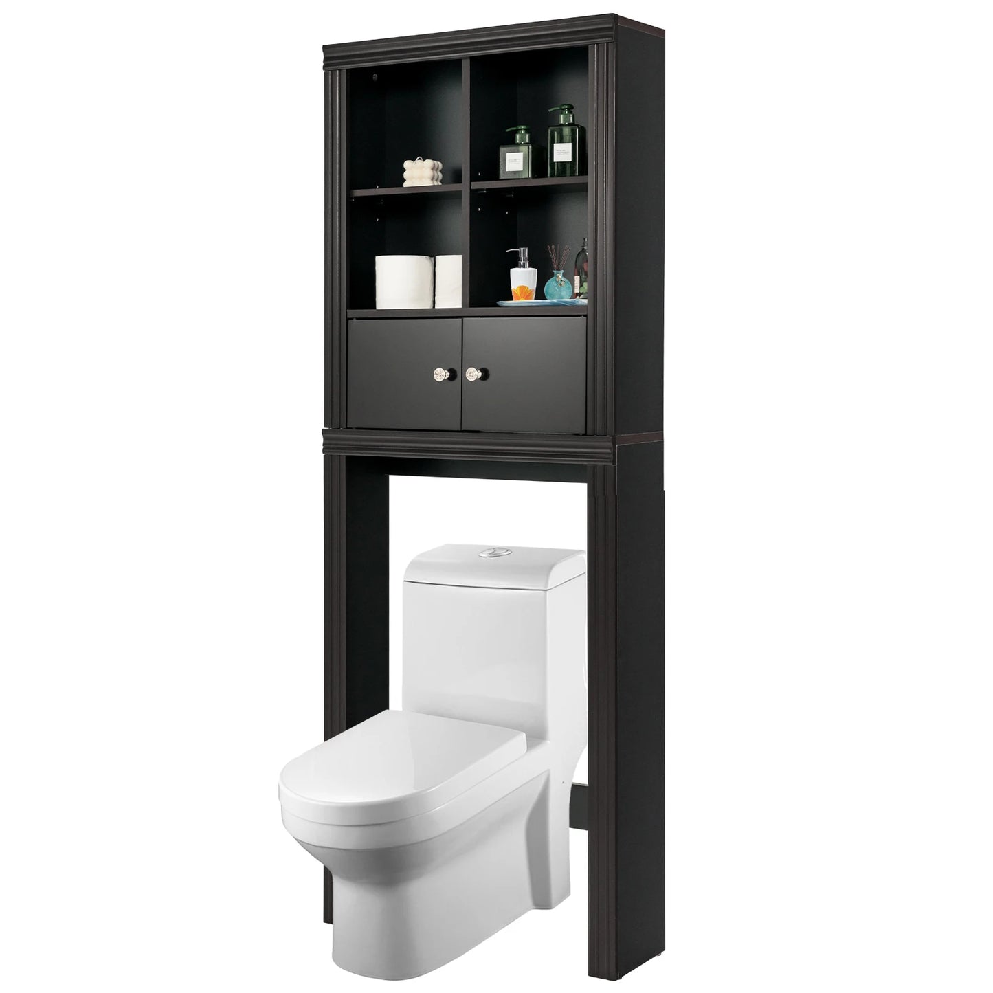 3-Lagen Toiletrek – Ruimtebesparend Badkamerrek met 4 Open Vakken & Verstelbare Planken – Wasmachine Rek voor Badkamer – Hout – 60x20x165 cm – Bruin