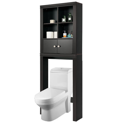 3-Lagen Toiletrek – Ruimtebesparend Badkamerrek met 4 Open Vakken & Verstelbare Planken – Wasmachine Rek voor Badkamer – Hout – 60x20x165 cm – Bruin