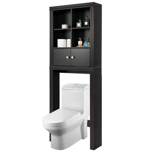 3-Lagen Toiletrek – Ruimtebesparend Badkamerrek met 4 Open Vakken & Verstelbare Planken – Wasmachine Rek voor Badkamer – Hout – 60x20x165 cm – Bruin