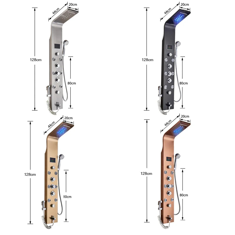 Douchepaneel  - Douche - Regendouches - LED Douchepaneel met LCD Display – Rose Gouden Design, 6 Watermodi, Regen & Waterval Douchekolom met Massagejets en Badmengkraan