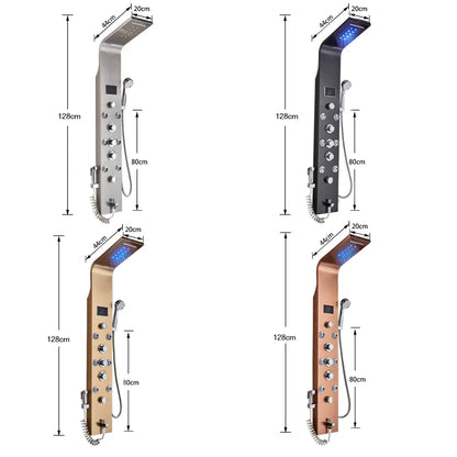 Douchepaneel  - Douche - Regendouches - LED Douchepaneel met LCD Display - 6 Standen Waterfall & Regenmassage Systeem, Badmengkraan & Hydromassage Jets (Geborsteld Nikkel)