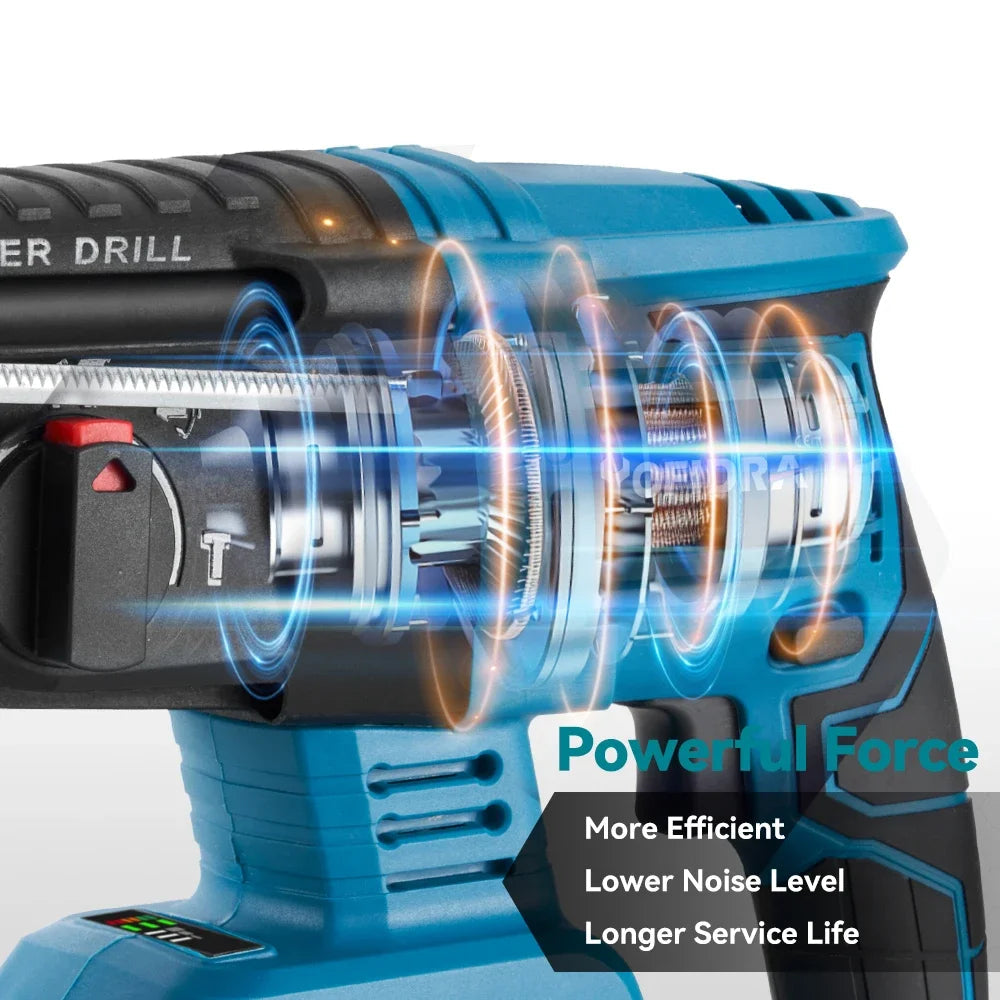 Boormachine - Klopboormachine - Hamerboren - Draadloze - Borstelloze - 26mm - 4800 slagen/min – SDS Plus – Zonder Batterij – Inclusief 10 Accessoires – Compatibel met 18V/21V Batterijen