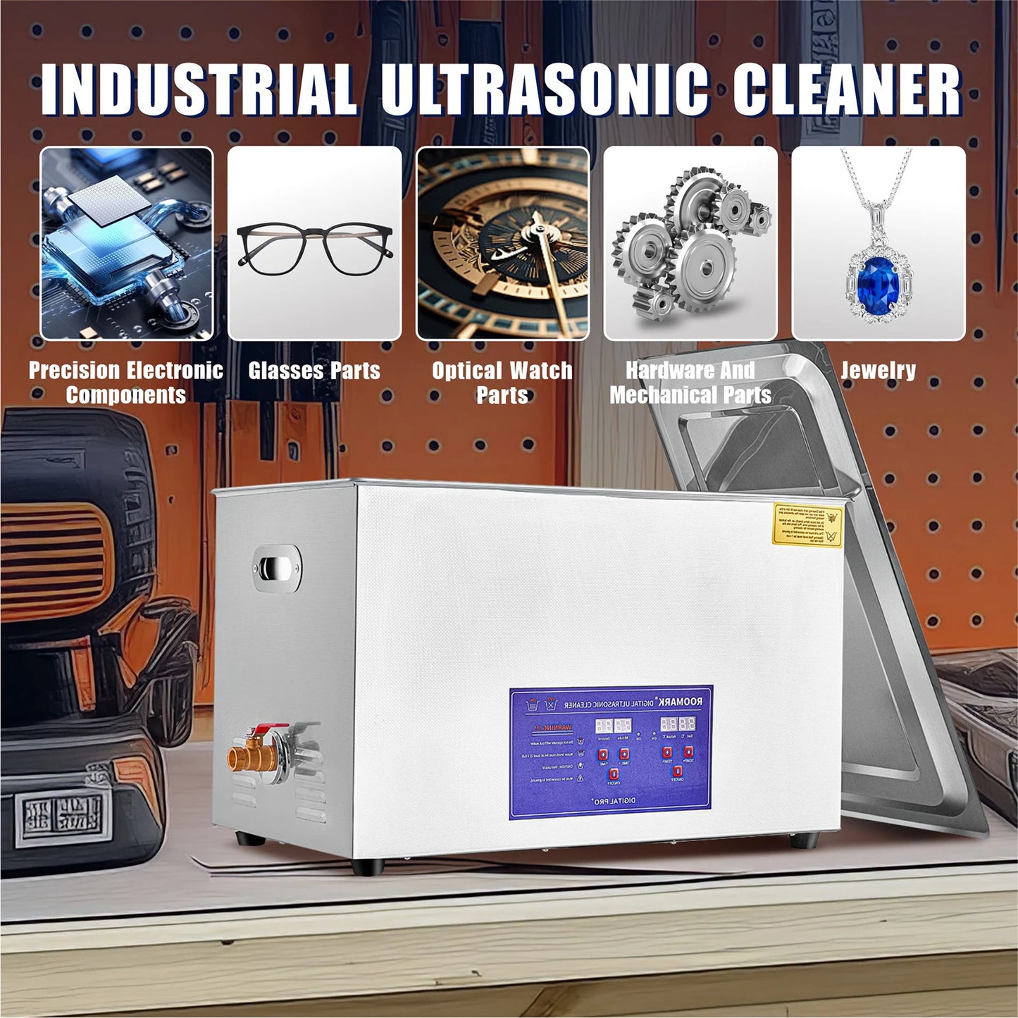 Ultrasoon Reiniger - Reinigingsapparaat voor Brillen - Reinigingsmachine - 15L met Digitaal Display en Verwarming – RVS Reinigingsapparaat voor Thuis en Professioneel Gebruik