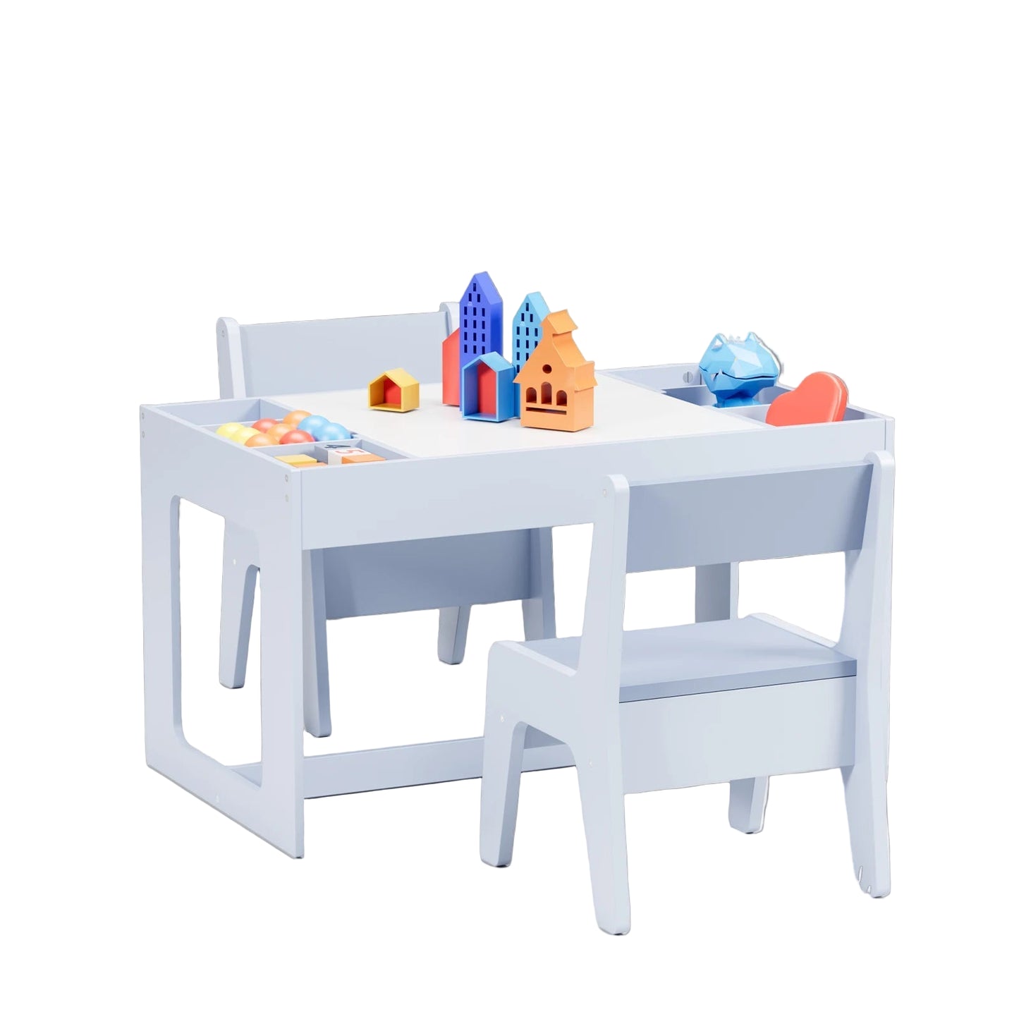 Kindertafel Met 2 Stoeltjes – Speeltafel – Tafelset – Kindertafel Hout – Krijtbord Tafel – Multifunctioneel – Met Opbergruimte - QUORE