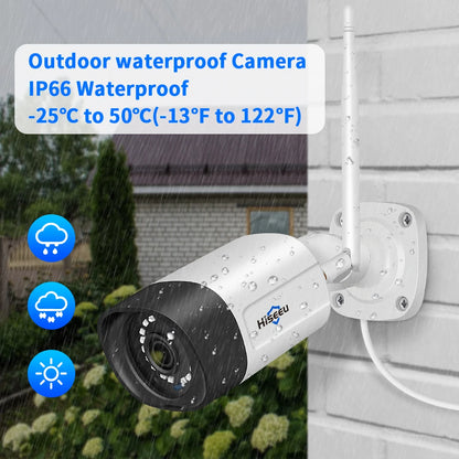 Beveiligingscamerasysteem - 10CH 5MP Camera - Openlucht - POE-camera - Bewakingscamera - AI-menselijke detectie - Beveiligingscamera - Beveiligingscamerasysteem - NTSC,PAL - Alexa - 4 stuks - Wit - QUORE
