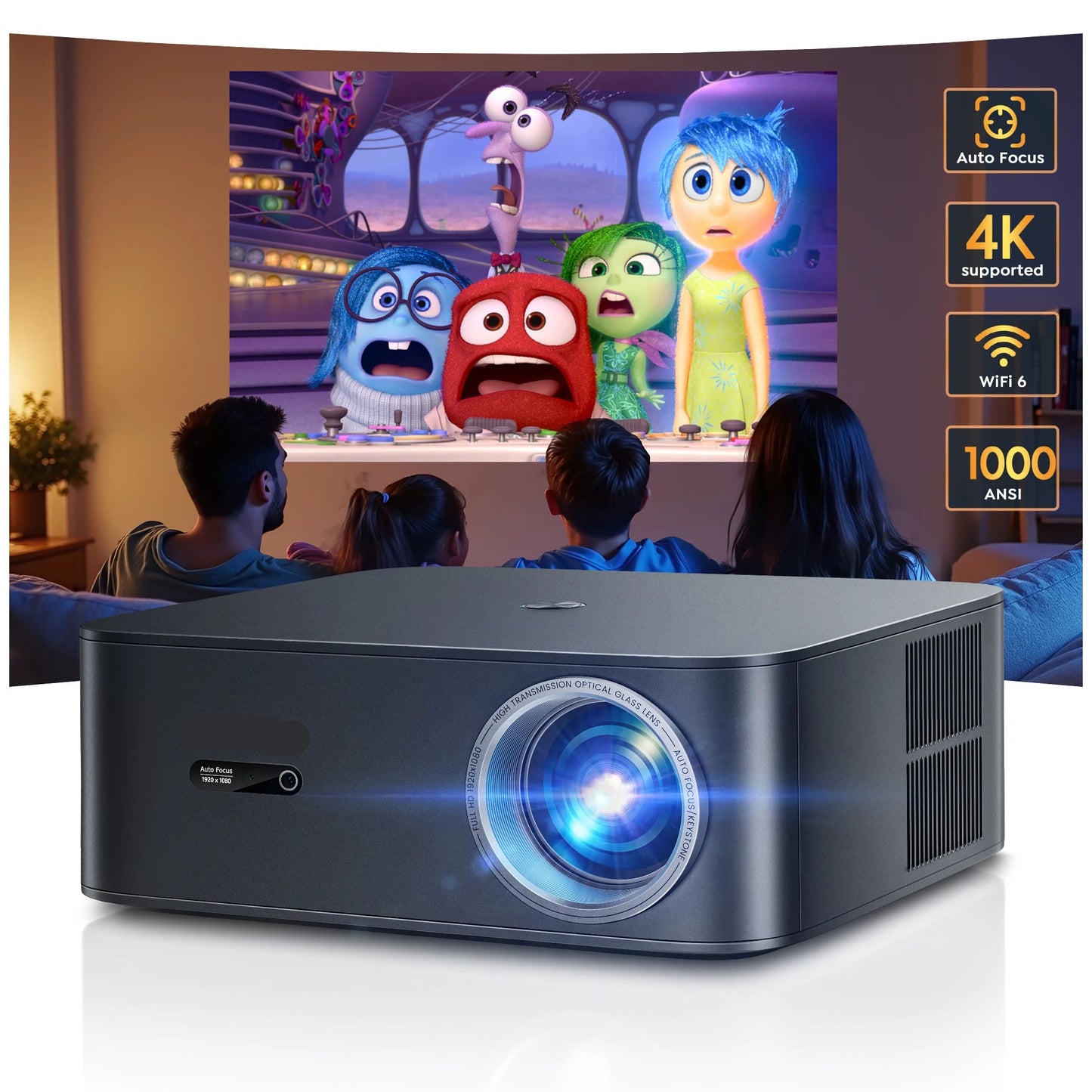 Beamer - Projector - Mini Projector - FHD 1080P - Bluetooth & WIFI – AI Auto Focus – 1000 ANSI Lumen – 30000 Lumen Helderheid – Auto-Focus – 4K Ondersteuning – EU Plug - QUORE