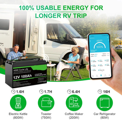LiFePO4 Accu – 12V Accu – Camper Accu – Bootaccu – Off-Grid Accu – 100Ah Capaciteit – Bluetooth Monitor