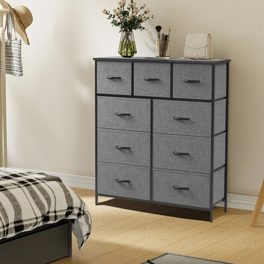 Ladekast - Ladenkastje - met 9 Stoffen Laden – Ruime Dressoir Kast - Stabiele Opbergkast - Compact en Ruimtebesparend - voor Slaapkamer en Kleding - Donkergrijs