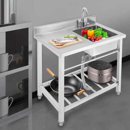 Vrijstaande Spoelbak – Enkele Kom – Keukenbak – Wasbak – Buitenbak – Roestvrij Staal – Ruime Afmetingen 80x55x84 cm – Inclusief Kraan