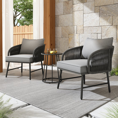 Drie-Delige Tuinset – Buitenset – Balkonset – Lounge Set – Tuinmeubel – Weerbestendig Staal – Handgeweven Rope