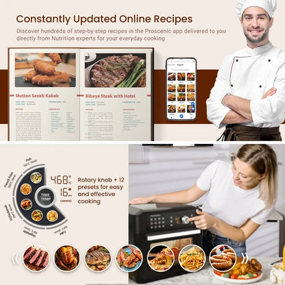 Heteluchtfriteuse – Airfryer - Airfryer Oven - 15L - 360° Luchtcirculatie - 1700W - 240V - 12 Voorinstellingen - LED Touchscreen - Kijkvenster - App Bediening - Zwart