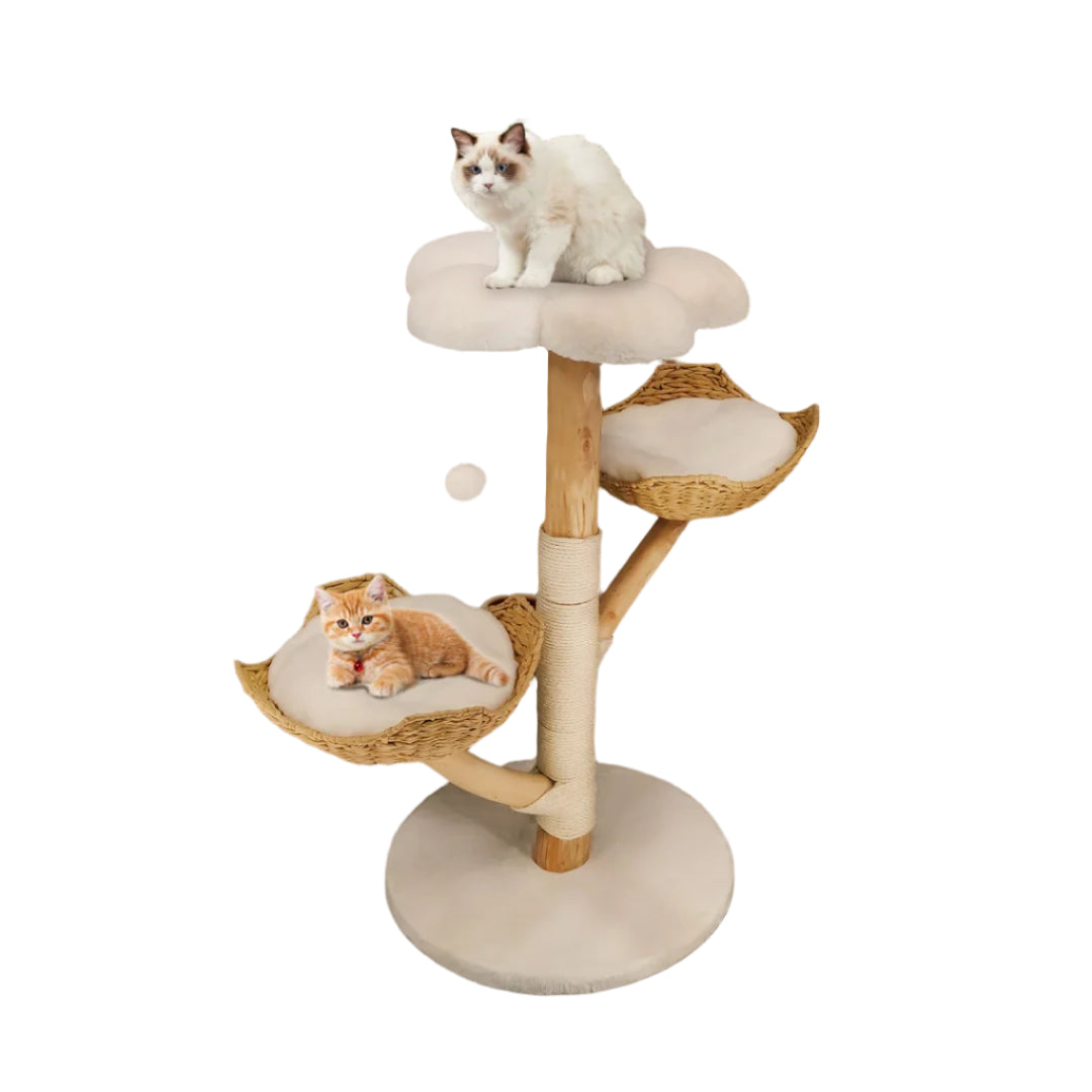 Kattenboom – Krabpaal – Klimboom – Speelcentrum – 111 Cm Hoog – Massief Hout – Afneembaar Kussen - 60 x 111 cm - QUORE