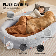 Hondenbed- Rond Hondenbed - Donut Hondenbed - Hondenbed Menselijke Maat - met Wasbaar Ei Orthopedisch Schuim van Konijnenbont - voor Mens en Huisdier - Grijs Kort Vlak