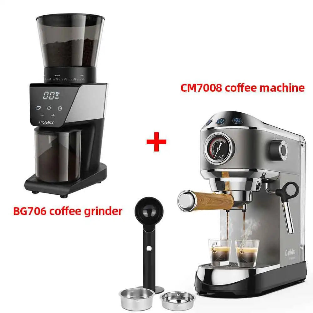 Espressomachine – 20 Bar – Compact Koffiezetapparaat - Semi-Automatisch - 1.1L  - Gemalen Koffie – RVS - Heetwaterfunctie -Voor Espresso - Cappuccino - Latte en Mocha - Koffiemolen - QUORE