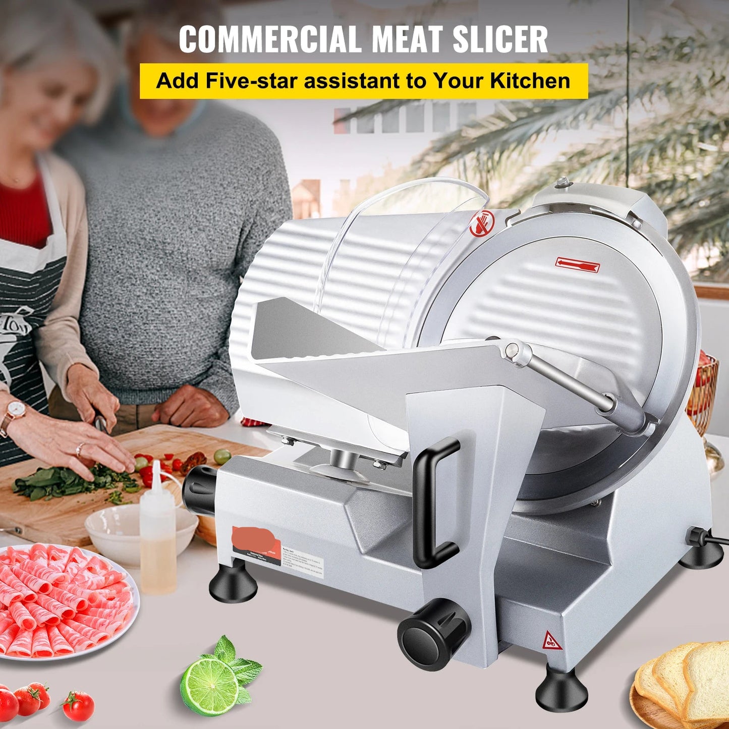 Vleessnijmachine - Snijmachine - Elektrische - 240W - Commerciële - met 10" Stalen Mes en 350-400 RPM Snelheid