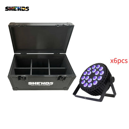LED Flat Par – LED Podiumverlichting – DJ Verlichting – Disco Licht – Party Lamp – Set van 6 – RGBW 18x12W LED’s – Inclusief Stevige Flight Case