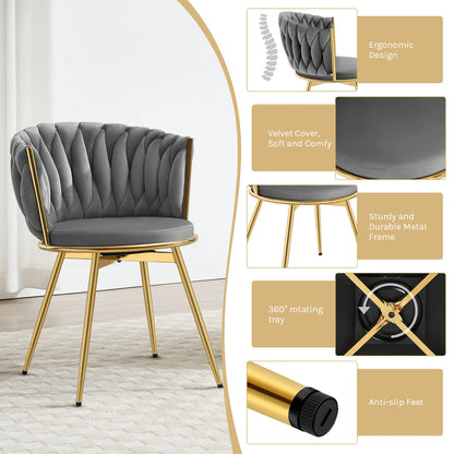 Draaibare Eetkamerstoelen – Comfortabele Stoelen – Velvet Bekleed – Metalen Frame – 360° Draaibaar – Stevige Rugleuning