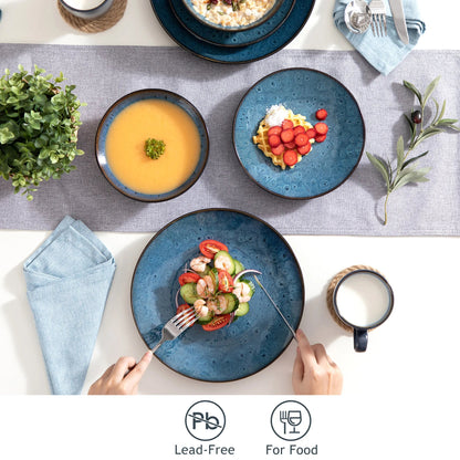 Servies - Servies set - 32 Stuk - Vintage Keramische - Met Diner/Dessertbord - Kom - Koffie Cups - Blauw Steengoed