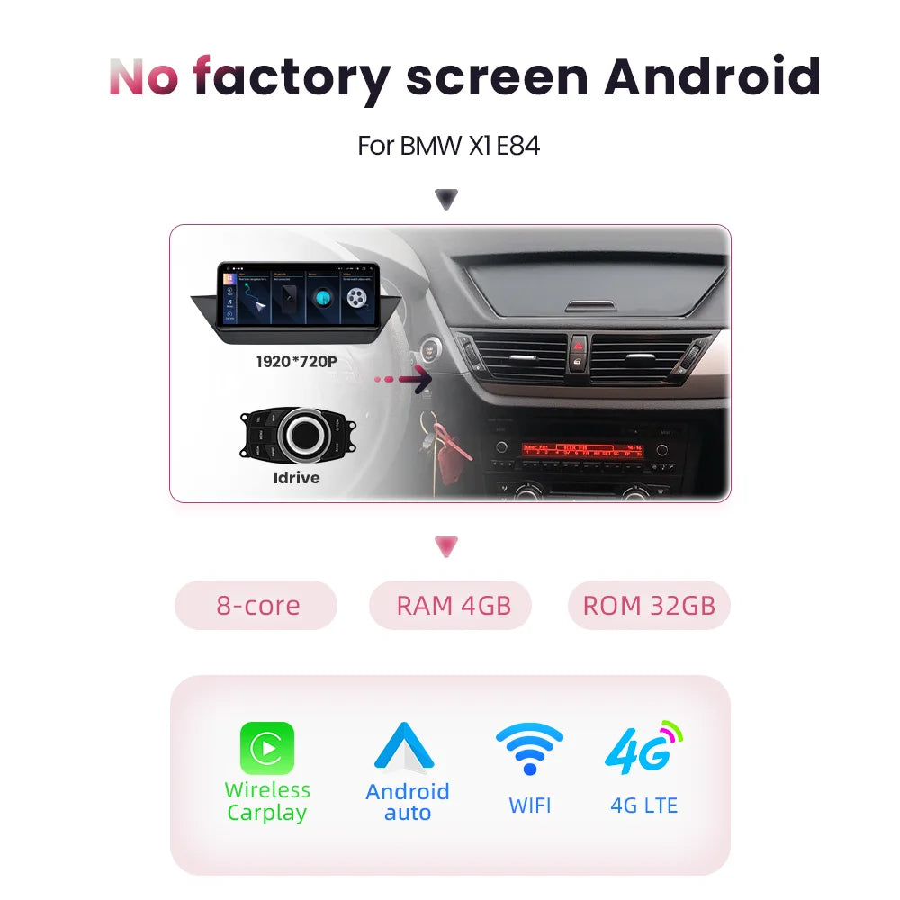 Multimedia Speler BMW X1 E84 – Android Auto Radio – CarPlay Systeem – Navigatie Unit – Touchscreen Multimedia – 10,25 Inch IPS Scherm – 4x45W Versterker