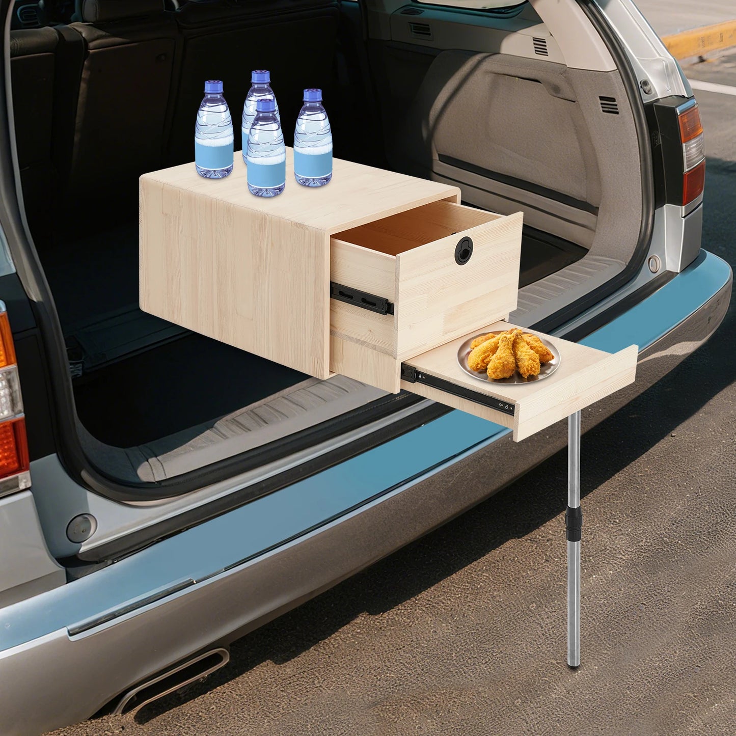 Campingtafel – Vouwtafel – Picknicktafel – Buitentafel – Tafel Met Schuiflade – Duurzaam Dennenhout – Inklapbaar En Compact