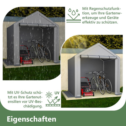 Fietsenstalling – Fietsberging – Tuinschuur – Opbergschuur – Fietsenhok – Gegalvaniseerd Stalen Frame – Waterdichte PE Hoes 190x170x200 cm – Donkergrijs