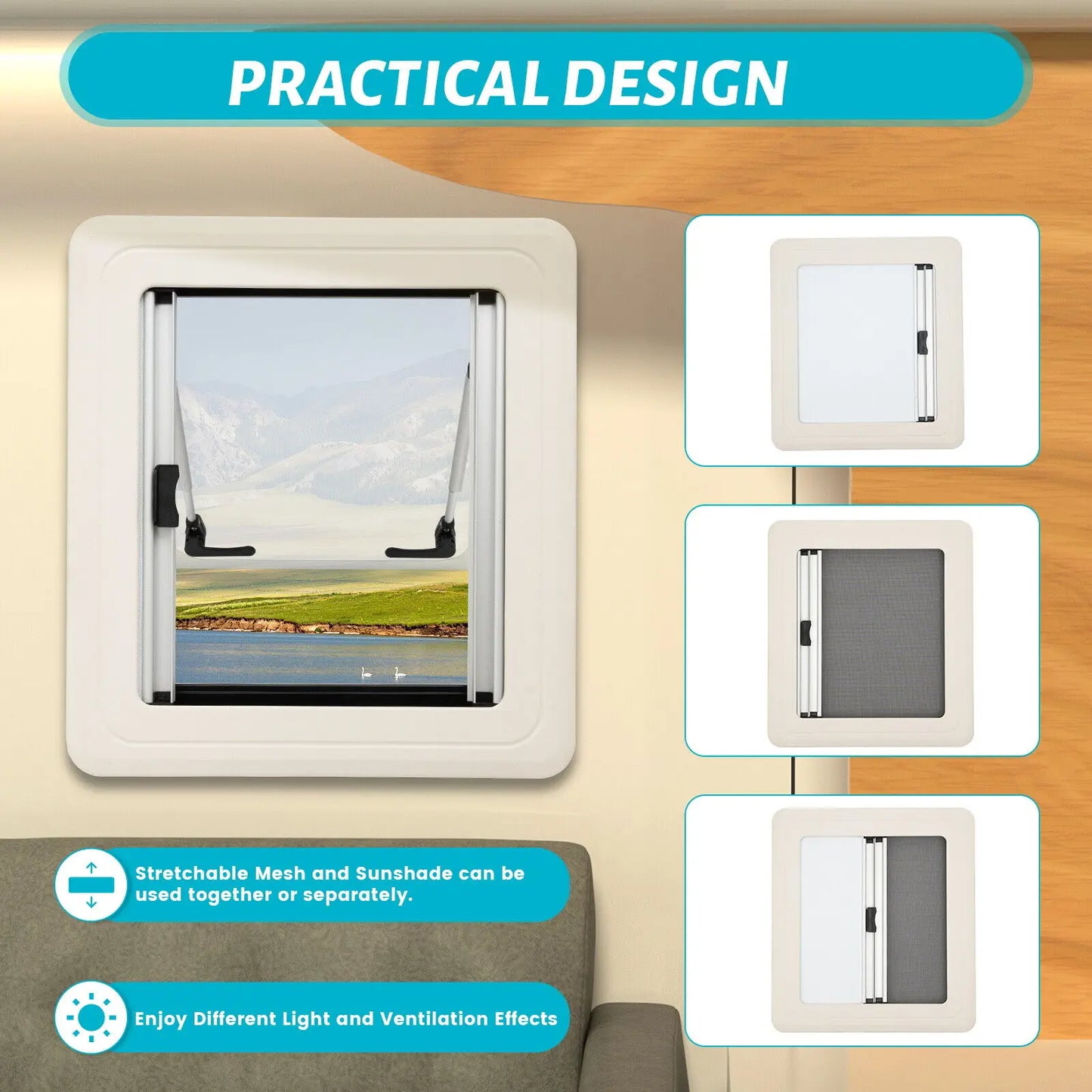 Ventilatieraam Caravan – Ventilatieraam Camper – Ventilatierooster Ramen – Insectenhor – Aluminium Ventilatieraam – Maximaal 70° Openbaar – Duurzaam Aluminiumframe - Zwart