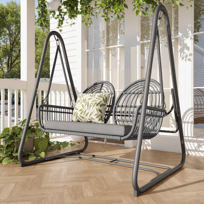 Tweepersoons Schommelstoel – Outdoor Schommel – Dubbele Schommel – Tuin Schommel – Polyester – Metalen Frame – Afneembare Kussens - QUORE