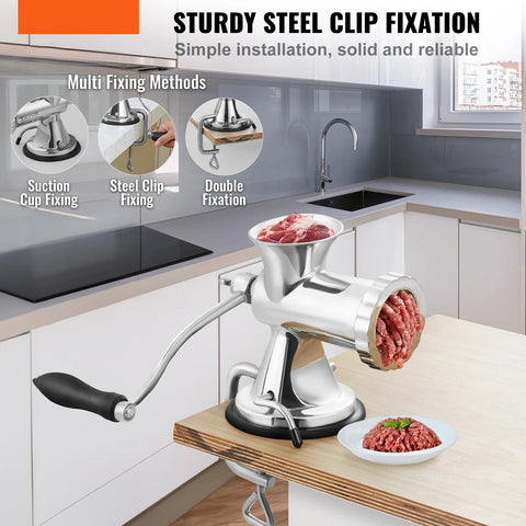 Handmatig Gehaktmolen - Voor alle soorten Vlees - Roestvrij staal - Vleesmolen - Vleesmolens - Keukenmolenmachine - 304 roestvrij staal - Handmatige vleesmolen - Zilver