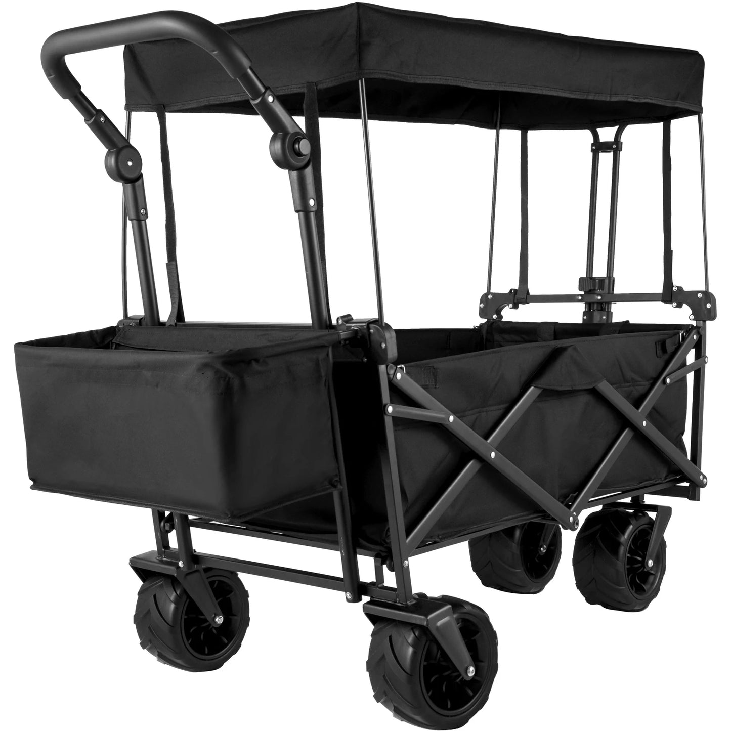 Tuinkar – Opvouwbare - met Dak - Boodschappen - Transport - Wagen - Strand - Bolder - All-Terrain Wielen - Zonbescherming - Heavy-duty - Draagbare - 100kg - Blauw