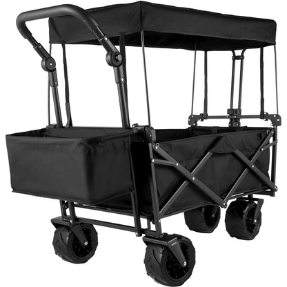 Tuinkar – Opvouwbare - met Dak - Boodschappen - Transport - Wagen - Strand - Bolder - All-Terrain Wielen - Zonbescherming - Heavy-duty - Draagbare - 100kg -  Donker Rood