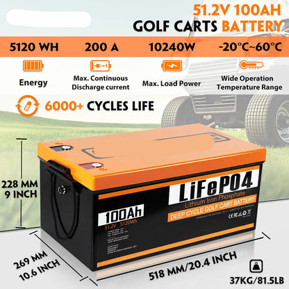 Alles-in-één 48V 100Ah Lithium-Ion Batterij – LiFePO4 Accu – Elektrische Golfwagen Accu – Elektrisch Voertuig Accu – 6000+ Laadcycli – IP67 Behuizing