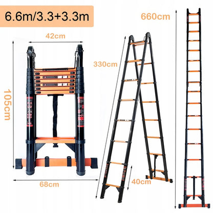 Telescoopladder – Uitschuifladder – A-Framestrap – Multifuntionele Ladder – Verstelbare Hoogte – Carbonstalen Constructie – 150 Kg Maximaal Belastbaar - 3.3 m