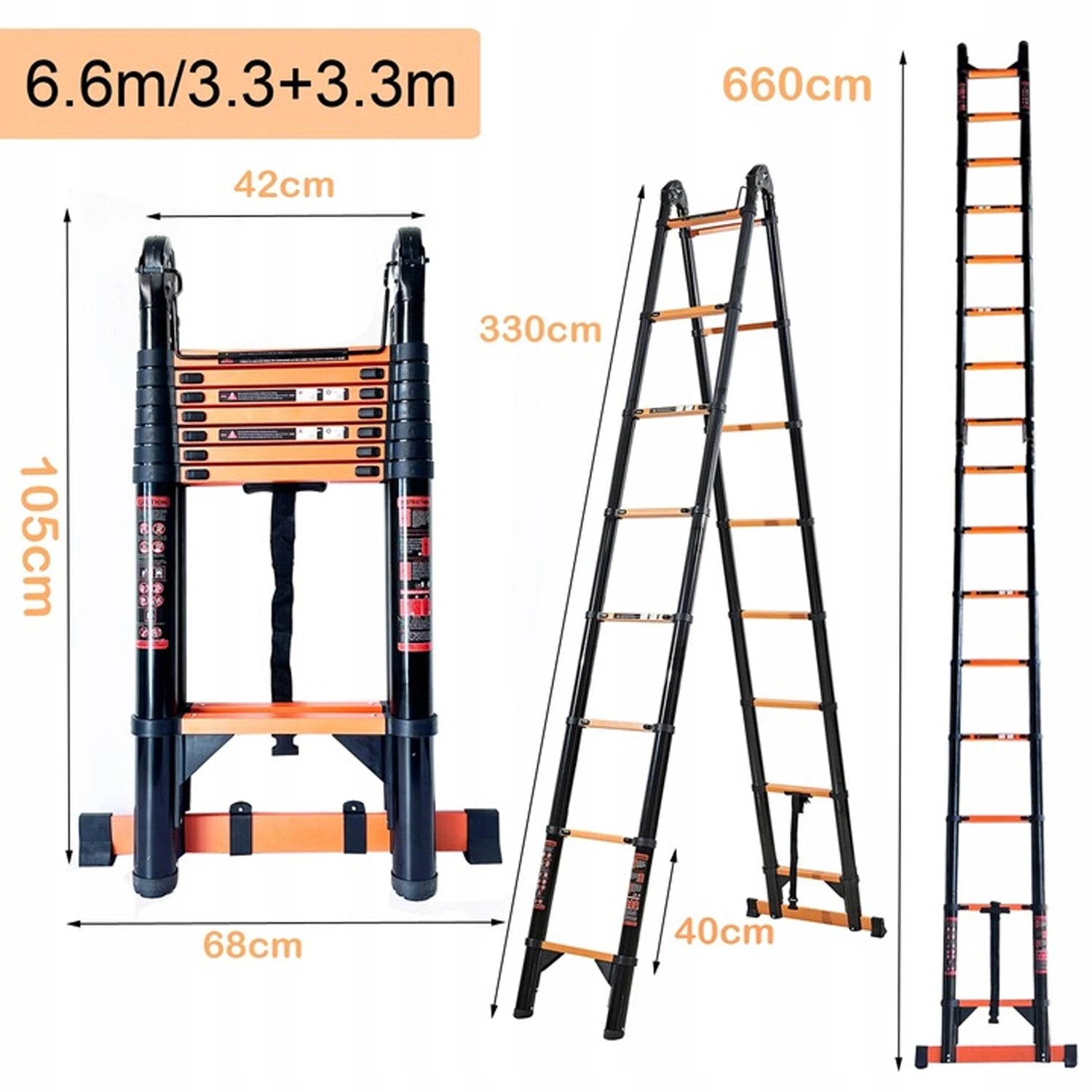 Uitschuifbare Ladder – Telescopische Ladder – Multifunctionele Ladder – Inklapbare Ladder – Verstelbare Ladder – Carbon Staal – 150 Kg Draagkracht - QUORE