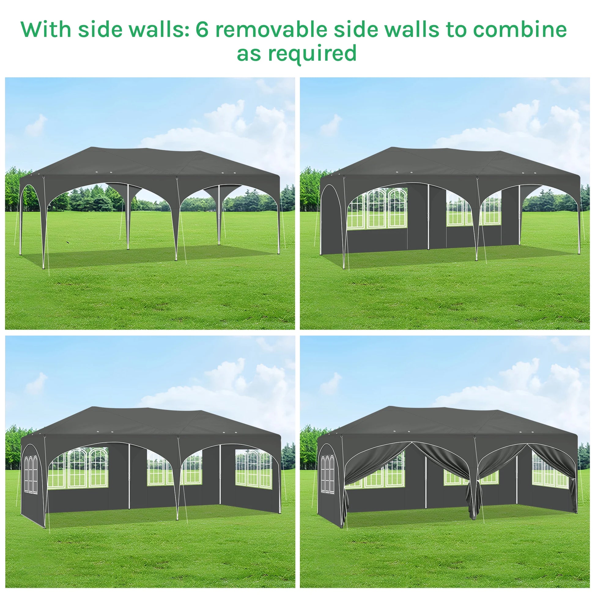 Paviljoen - Tuinpaviljoen - Partytent - Tuintent - Pop-up Kliksysteem - Stabiel - Vouwtent - Opvouwbaar - Weerbestendig - met 6 Zijwanden - 50+UV-Bescherming - voor Tuin - Buiten - Achtertuin - 210D Oxford - 3 x 6 m - Grijs - QUORE