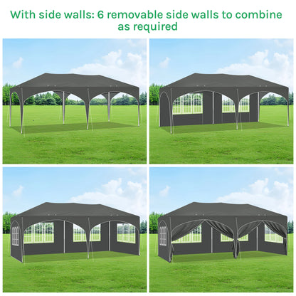 Paviljoen - Tuinpaviljoen - Partytent - Tuintent - Pop-up Kliksysteem - Stabiel - Vouwtent - Opvouwbaar - Weerbestendig - met 6 Zijwanden - 50+UV-Bescherming - voor Tuin - Buiten - Achtertuin - 210D Oxford - 3 x 6 m - Grijs - QUORE