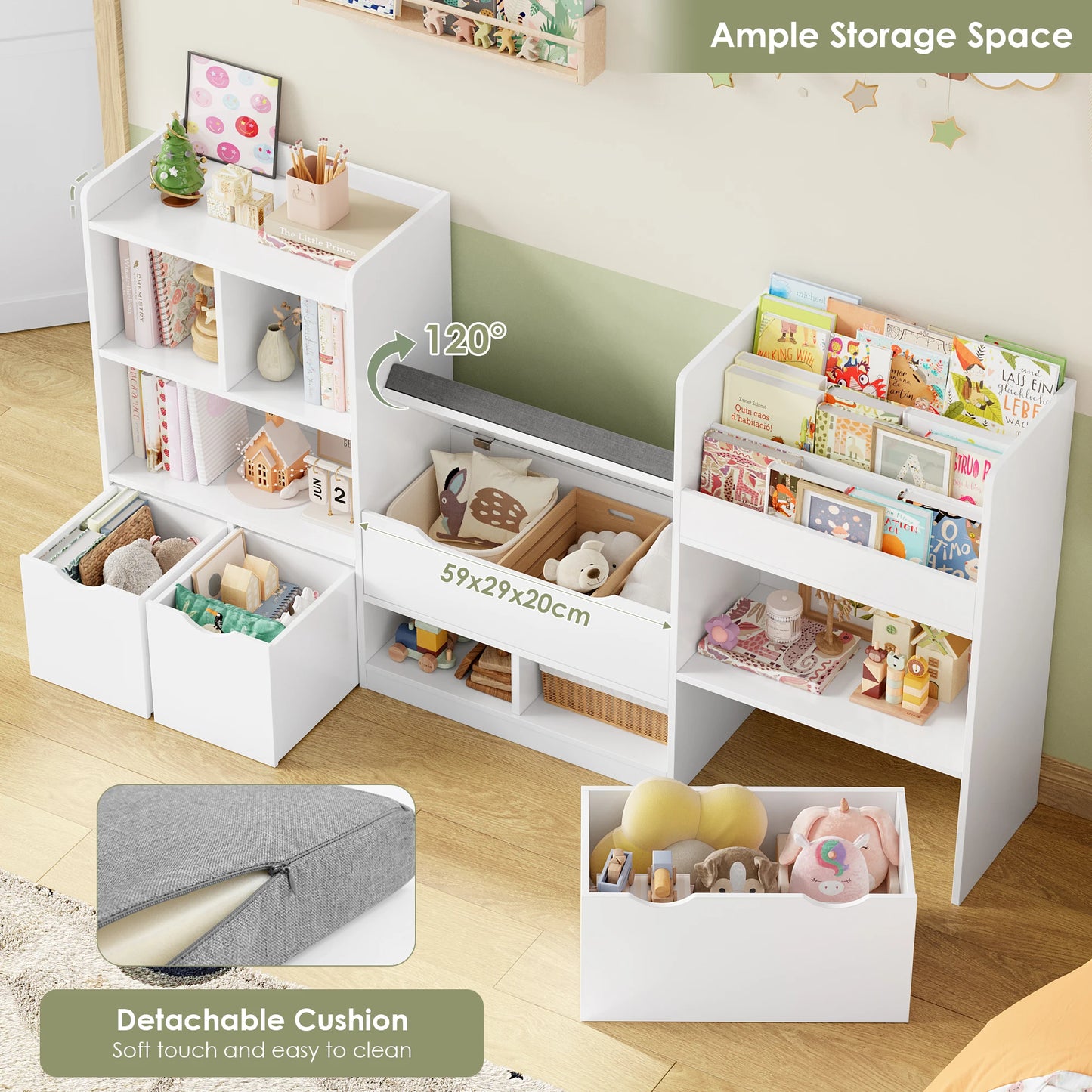 Speelgoedopberger – Speelgoedkast – Boekenkast – Opbergmeubel – Kindermeubel – Roze – Houten Materiaal – 3 Laden Op Wieltjes