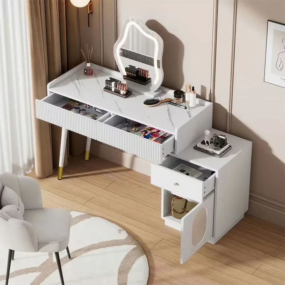 Make-up Tafel – Kaptafel – Schminktisch – Make-up Bureau – Make-up Meubel – Wit – Moderne LED Spiegel – 2 Ruime Lades en Verstelbare Helderheid