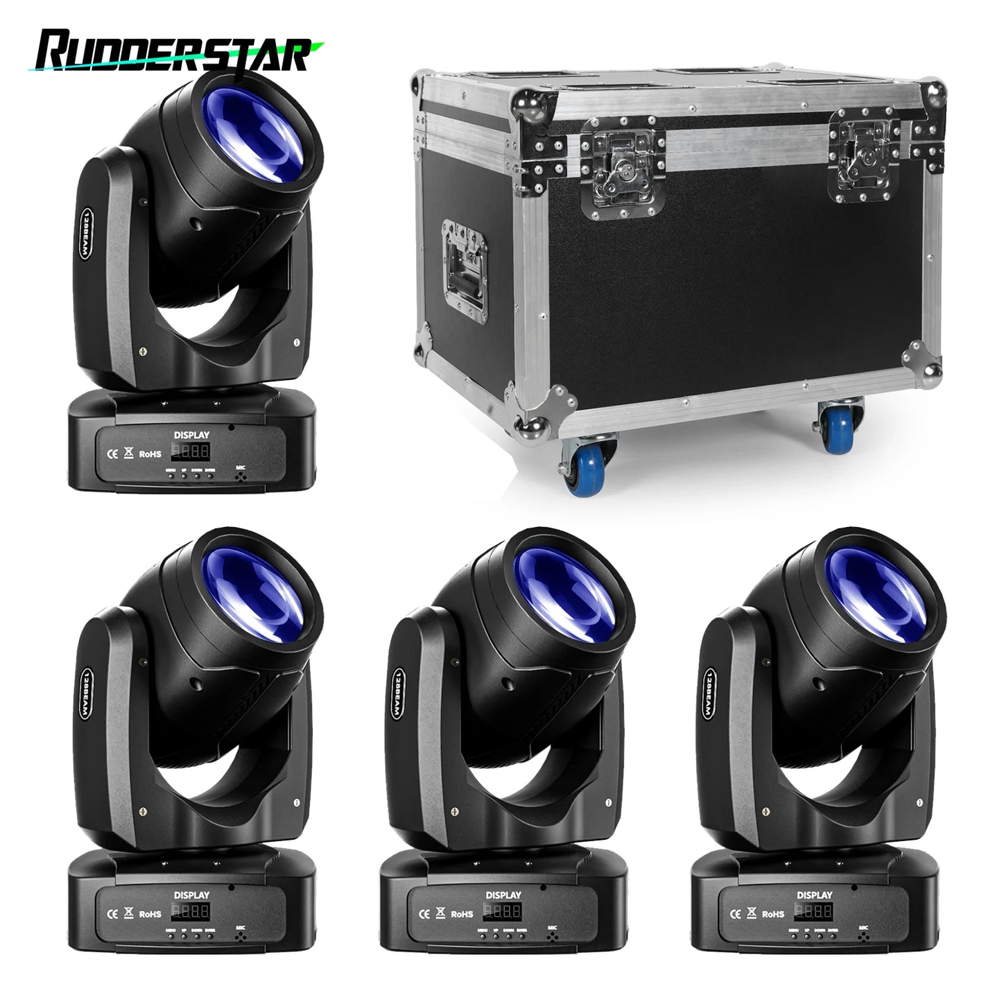 200W LED Moving Head – Verlichting – Lichtshow – Podiumlamp – DJ Lamp – Set van 4 Met Flight Case – DMX512 Controle – 7+1 Kleuren & Gobo’s