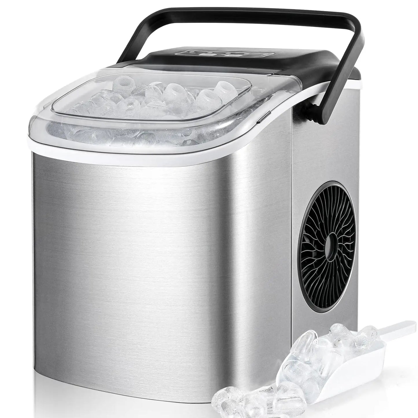 Ijsblokjesmachine - Elektrische Ijsblokjesmachine - Ijsmaker - Ijsmachine - 9 Kubussen elke 6-12min - Zelfreinigend - 1.2L - 55 dB - 220-240V - 50Hz - 10-43℃ - RVS - 29.4 x 23.7 x 29cm - Zilver